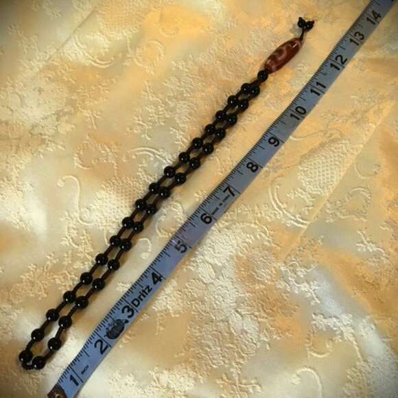 Vintage Tibetan Mala (Prayer Beads) w/ Fire Agate Dzi and Black Obsidian Beads - Picture 10 of 10